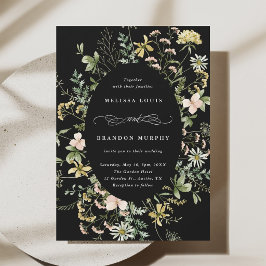 Convite Moldura Oval de Flor Silvestre Casamento Preto