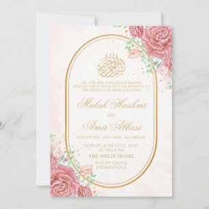 Convite Moldura oval floral rosa casamento muçulmano islâm