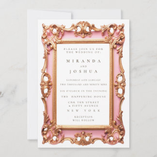 Convite Moldura Rebuscada em Dourado Rosa com Filigrana