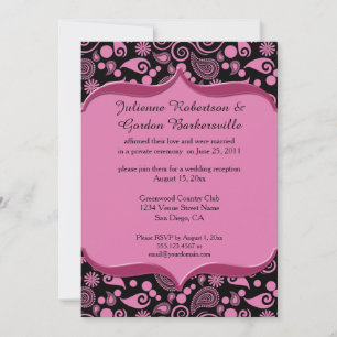 Convite Moldura Rosa Preta Paisley Ornamentada Pós Casamen