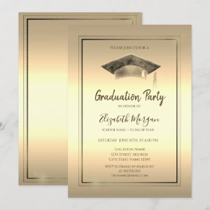 Convite Moldura Simples,Capelo de Graduação Dourado Gradua