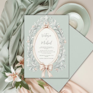 Convite Moldura Verde de Folhagem Verde Sábio Casamento Vi
