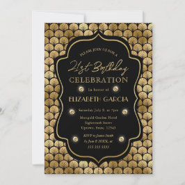 Convite Moldura Vintage Art Déco Preto e Dourado Aniversár