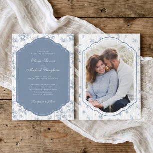 Convite Moldura Vintage Azul Poeirento Toile Foto Casament