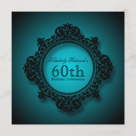 Convite Moldura Vintage em Azul - 60ª Celebração de Aniver
