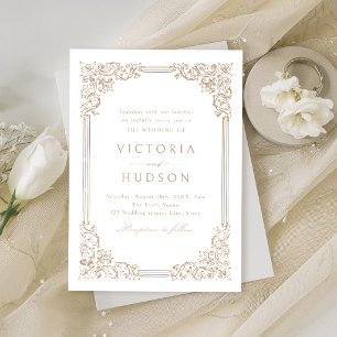 Convite Moldura Vintage Neutra Elegante Casamento