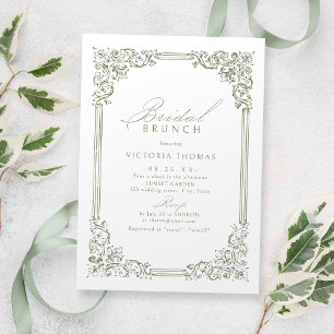Convite Moldura Vintage Verde Salvia Elegante Brunch Nupci