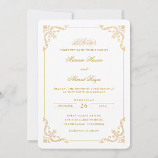 Convite Moldura Vitoriana Antiga Casamento Muçulmano Doura