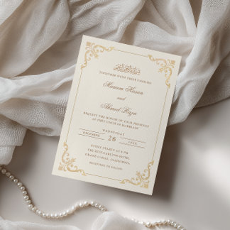 Convite Moldura Vitoriana Antiga Casamento Muçulmano Doura