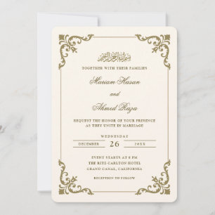 Convite Moldura Vitoriana Antiga Casamento Muçulmano Marro