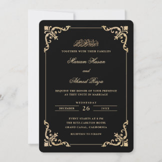 Convite Moldura Vitoriana Antiga Dourado Preto Casamento M
