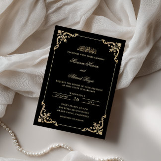 Convite Moldura Vitoriana Antiga Dourado Preto Casamento M