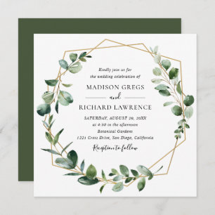 Convite Molody Greenery com Casamento Geométrico Dourado