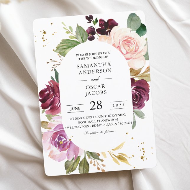 Convite Molody & Rustic Burgundy Watercolor Frame (Criador carregado)