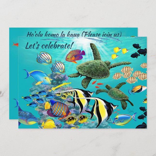 Convite Molokini Cove Havaí Tartaruga Tropical do Mar do P (Frente/Verso)