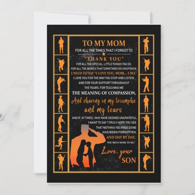Convite Mom Gifts | Letter To My Mom Love From Son (Frente)