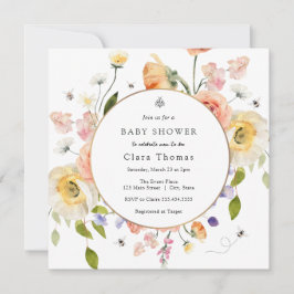 Convite Mom to BEE Floral Baby Shower Invitation