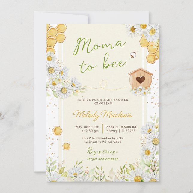 Convite Moma para Bee Honeybee Chá de fraldas Amarelo de f (Frente)