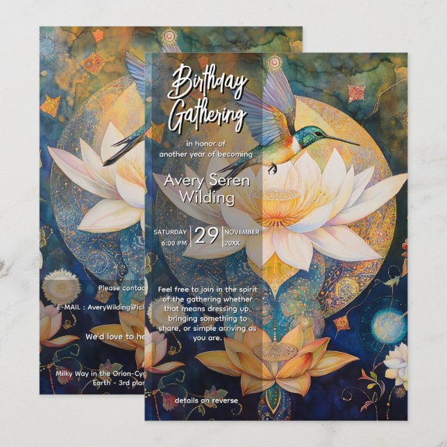Convite Momentos em Voo | Design Beija-flor (Frente/Verso)
