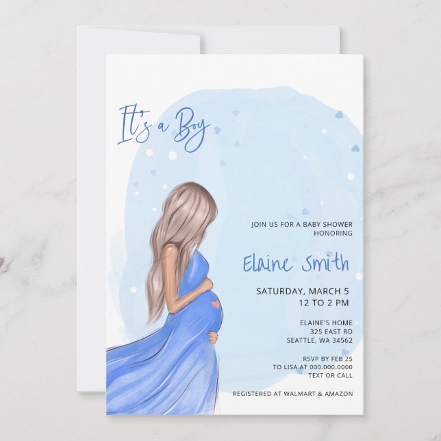Convite Mommy to Be Blue Its a Boy Baby Shower Invitation (Frente)