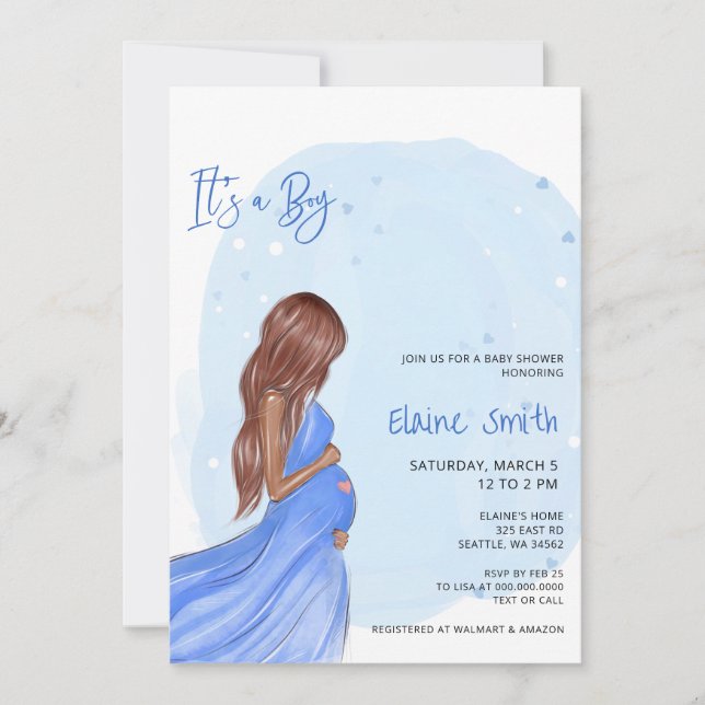 Convite Mommy to Be Blue Its a Boy Baby Shower Invitation (Frente)