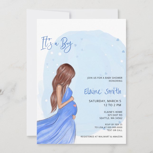 Convite Mommy to Be Blue Its a Boy Baby Shower Invitation (Frente)
