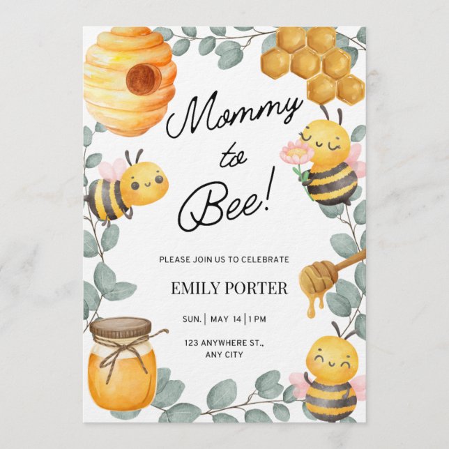 Convite Mommy to Bee Baby Shower Invitation (Frente)