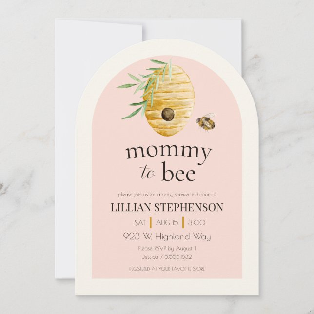 Convite Mommy To Bee Blush Pink Bumblebee Baby Shower (Frente)