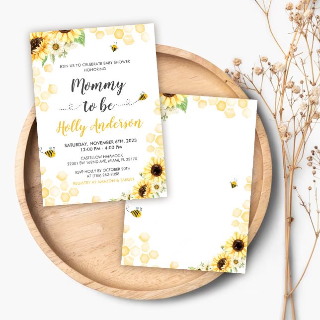 Convite Mommy To Bee Lettering & Honeycomb Baby Shower (Criador carregado)