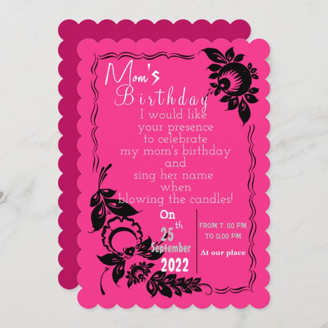 Convite Mom's birthday invitation (Frente/Verso)