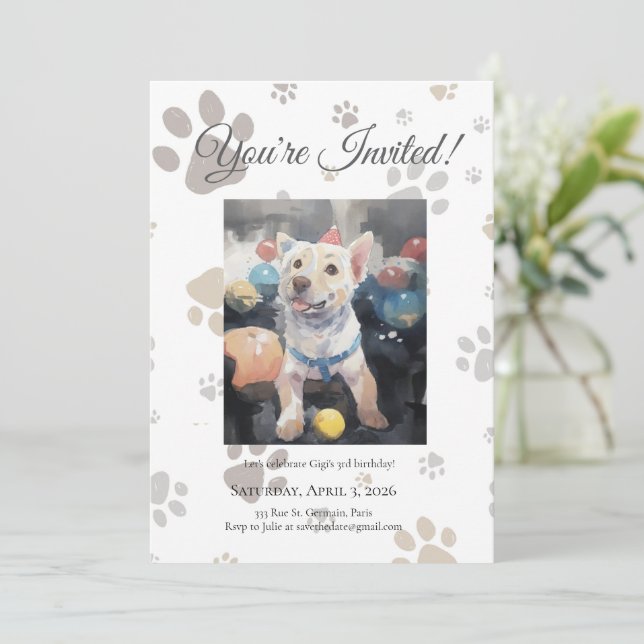Convite Mon Toutou French Inspired Dog Birthday Invitation (Em pé/Frente)