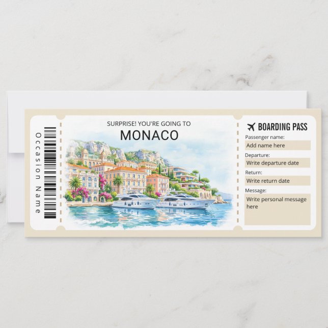 Convite Monaco Trip Boarding Pass Ticket (Frente)