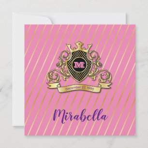 Convite Monagrama Dourado Elegante e Rosa, Design