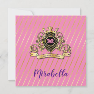 Convite Monagrama Dourado Elegante e Rosa, Design