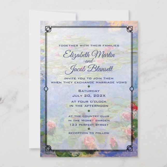 Convite Monet's Water Lily Art Wedding Invitation (Frente)