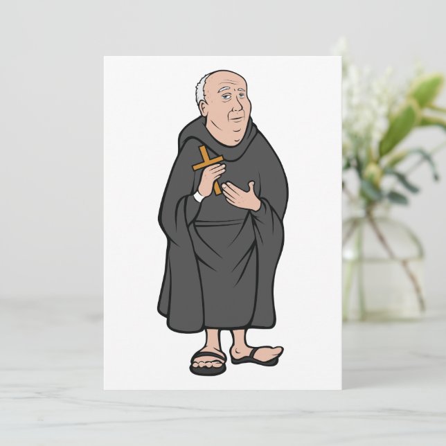 Convite Monge segurando cruz em roupa medieval religiosa (Em pé/Frente)