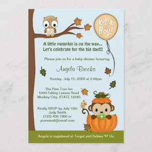 Convite MONKEY Baby Shower Invitation Fall Pumpkin BOY