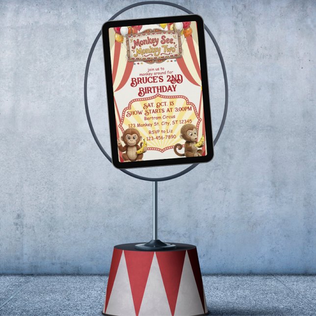 Convite Monkey See Monkey Two, Circus 2nd Birthday (Criador carregado)