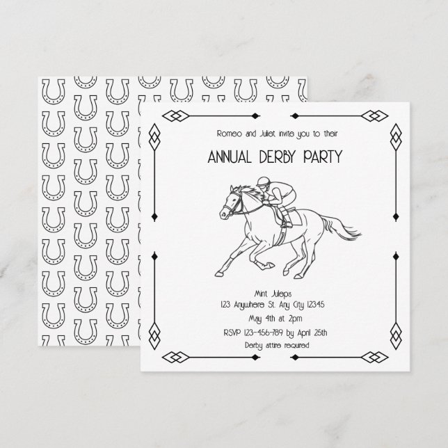 Convite Monochrome Sketch Annual Derby Party Invitation (Frente/Verso)