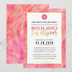Convite MONOGRAM BAT MITZVAH - banda de ouro rosa-coral