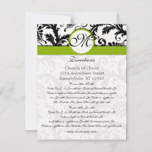 Convite Monogram Black Damask Swirl Wedding Direction Card