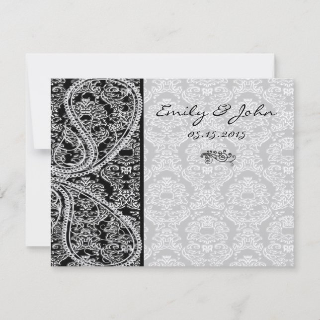 Convite Monogram Black Damask Wedding Table Number Cards (Frente)