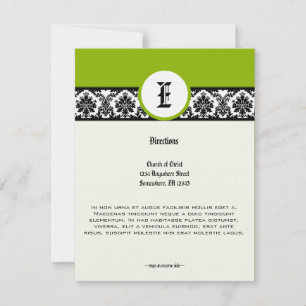 Convite Monogram Green Black Damask Wedding Direction Card