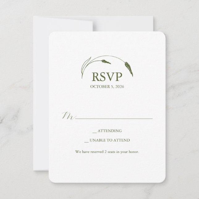 Convite Monogram Moss Green RSVP Card (Frente)