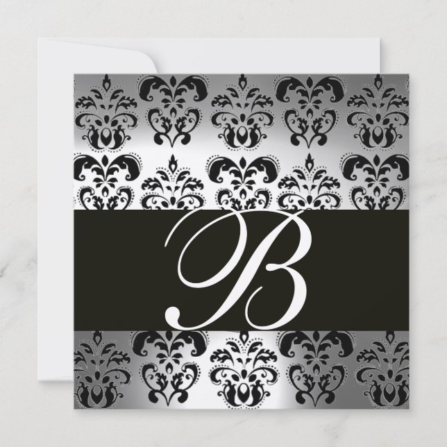 Convite MonogRAM NEGRA E DOURADA DAMASK (Frente)