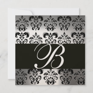 Convite MonogRAM NEGRA E DOURADA DAMASK
