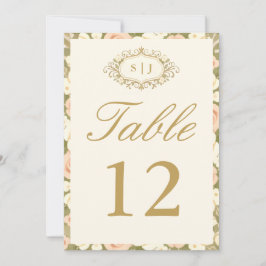 Convite Monogram Vintage Ivory Wedding Table Number