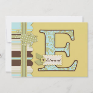 Convite Monogram with Frog and Stripe Print Baby Shower