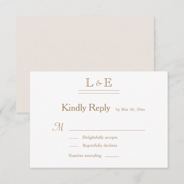 Convite Monograma Ampersand de Ouro Branco Marfim para Cas (Frente/Verso)