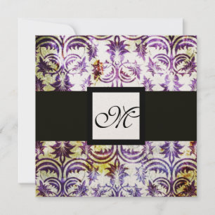 Convite MONOGRAMA ANTIGO DAMASK, roxo branco preto, ouro